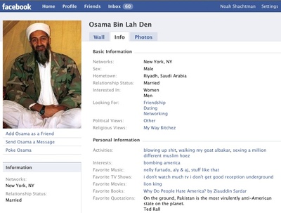 Osama in Laden Facebook page. The news of Osama Bin Laden#39;s